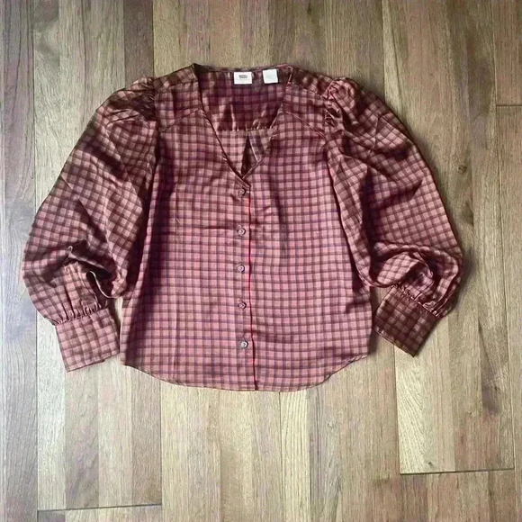 Levi’s Kit Long Sleeve Blouse in Women's Sz S‎ Rust and Black Plaid Check Boho - Picture 1 of 8